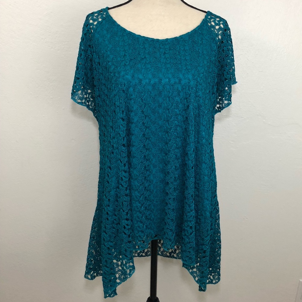 Roz & Ali Teal Crochet Blouse